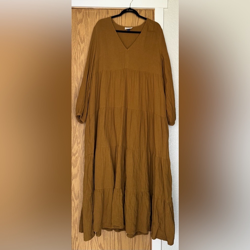 Long sleeve maxi gauze dress
